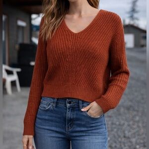 Old Navy Cropped Chunky Knit Sweater Rust Orange Medium